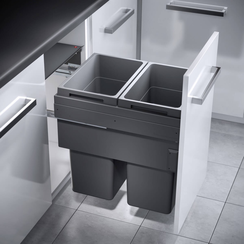 [mag:17334] BOTE BASURERO EXTRAÍBLE EURO CARGO-ST PARA GABINETE DE 450 MM, CAP TOTAL 76 L/ 2 BOTES DE 38 L