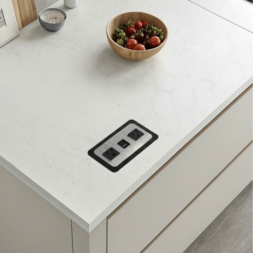MULTICONTACTO TOWN PARA EMBUTIR , 2 SOCKETS, 1 PUERTOS USB A, 1 PUERTO USB C, ACABADO INOX CON NEGRO