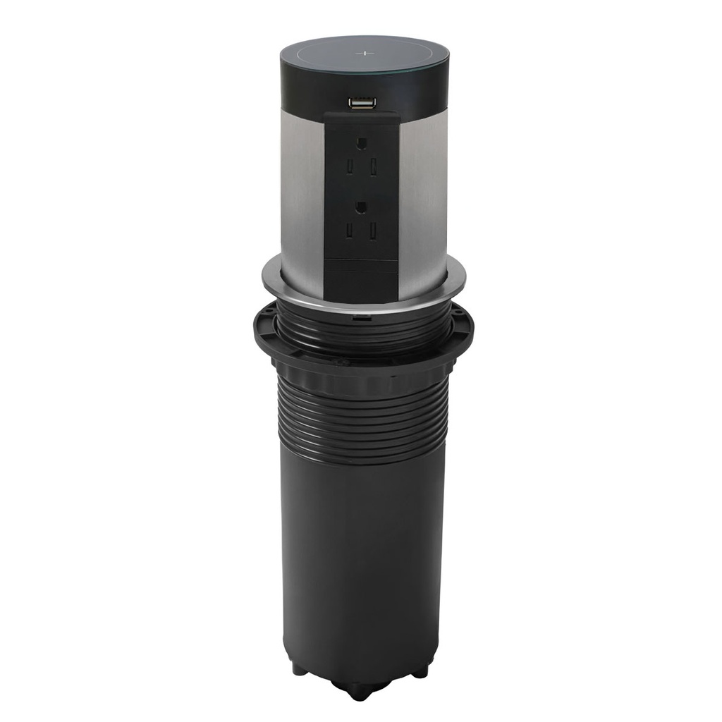 MULTICONTACTO DE TORRE TA 100, 4 SOCKETS, 2 PUERTOS USB A, CARGADOR INALÁMBRICO, COLOR NEGRO