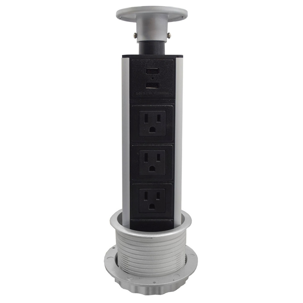 [mag:18439] MULTICONTACTO DE TORRE TA 80, 3 SOCKETS, 2 PUERTOS USB A, COLOR PLATA Y NEGRO
