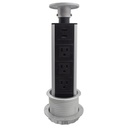 MULTICONTACTO DE TORRE TA 80, 3 SOCKETS, 2 PUERTOS USB A, COLOR PLATA Y NEGRO