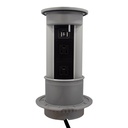 MULTICONTACTO DE TORRE PUSH ELITE, CON 2 ENCHUFES, 1 USB DÚPLEX DE CARGA, ACABADO INOX MATE
