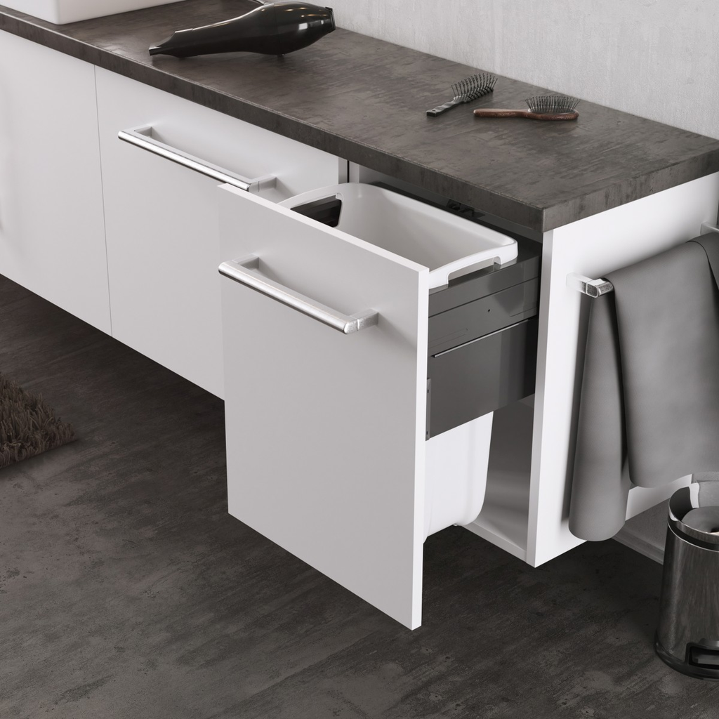 BOTE EXTRAÍBLE PARA ROPA LAUNDRY CARRIER PARA GABINETE DE 450 MM, CAP. TOTAL 33 L, COLOR BLANCO