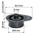 [327.214] BASE OVALADA CON TAQUETE EXPANSOR PARA PATA DE ZOCLO MOD 30, CON PERNO DIAM. 15 MM.