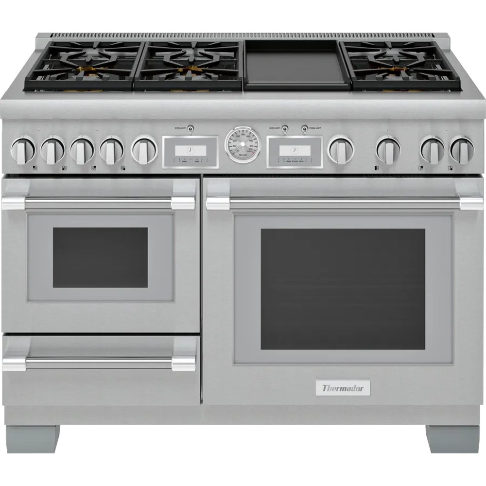 ESTUFA PRO GRAND STEAM 48 PULGADAS THERMADOR: 6 QUEMADORES Y PLANCHA