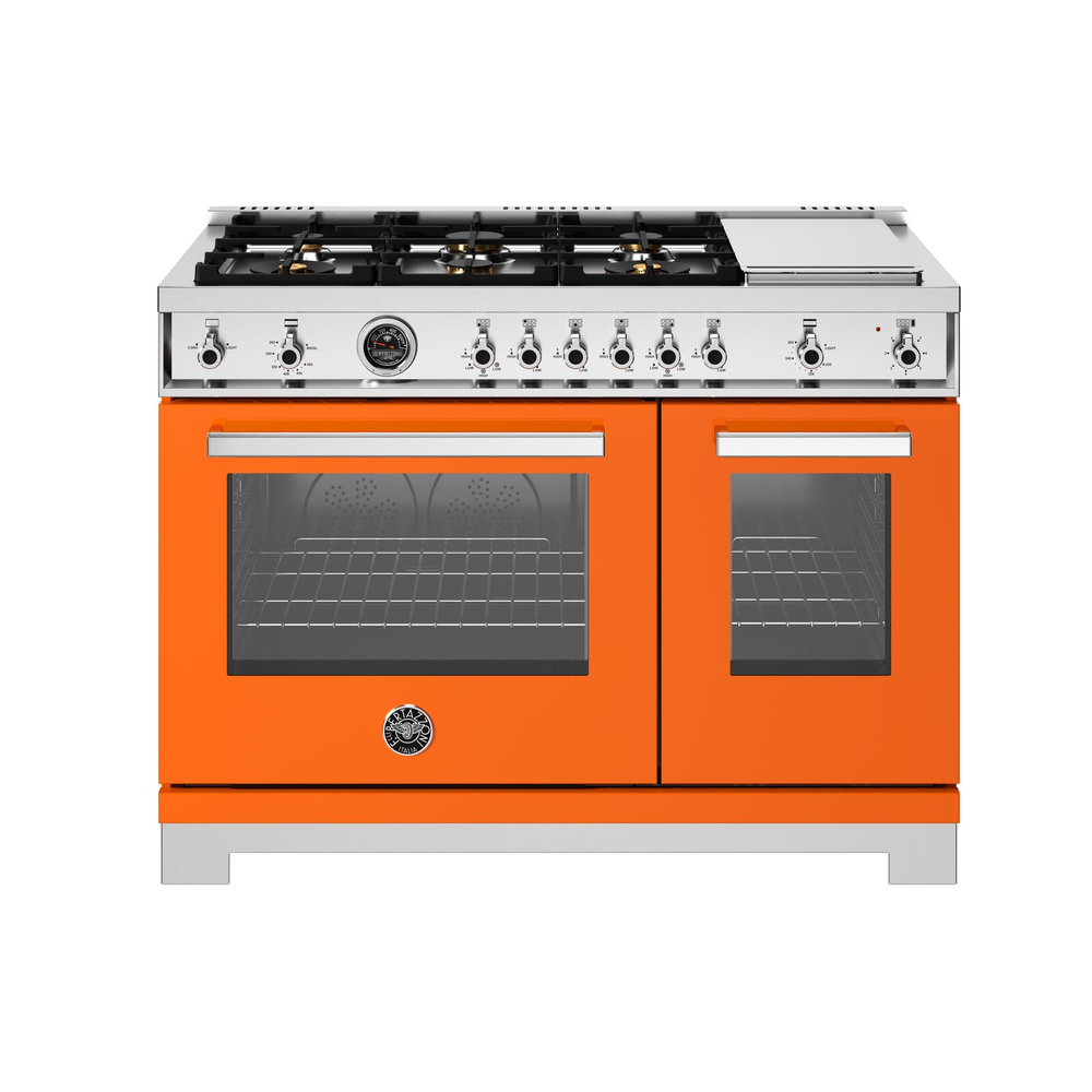 ESTUFA PROFESIONAL BERTAZZONI 48 PULGADAS GAS, 6 QUEMADORES LATÓN Y PLANCHA