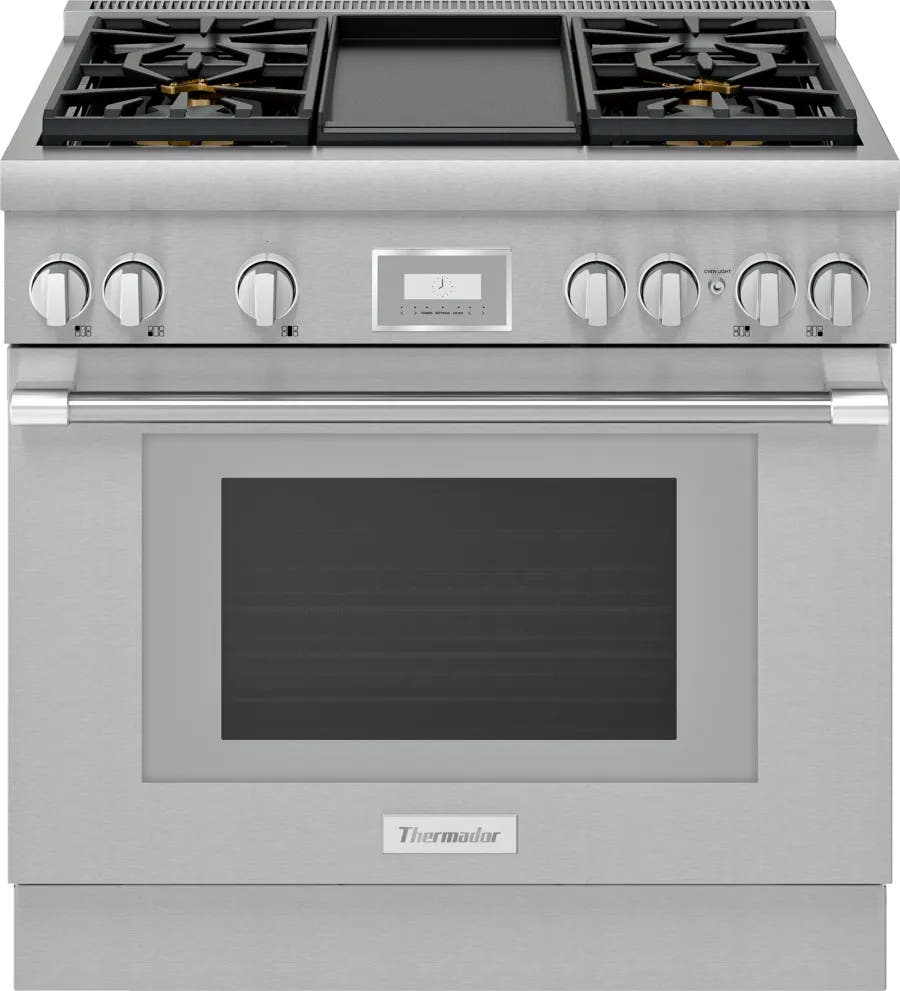 ESTUFA THERMADOR PRO HARMONY 36 PULGADAS DOBLE COMBUSTIBLE 4 QUEMADORES Y PLANCHA