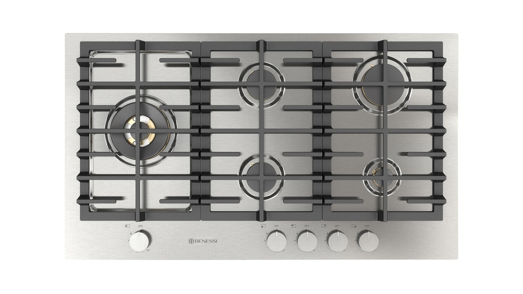 PARRILLA DE GAS BENESSI 36" 5 QUEMADORES ACERO NATURAL CONVERTIBLE