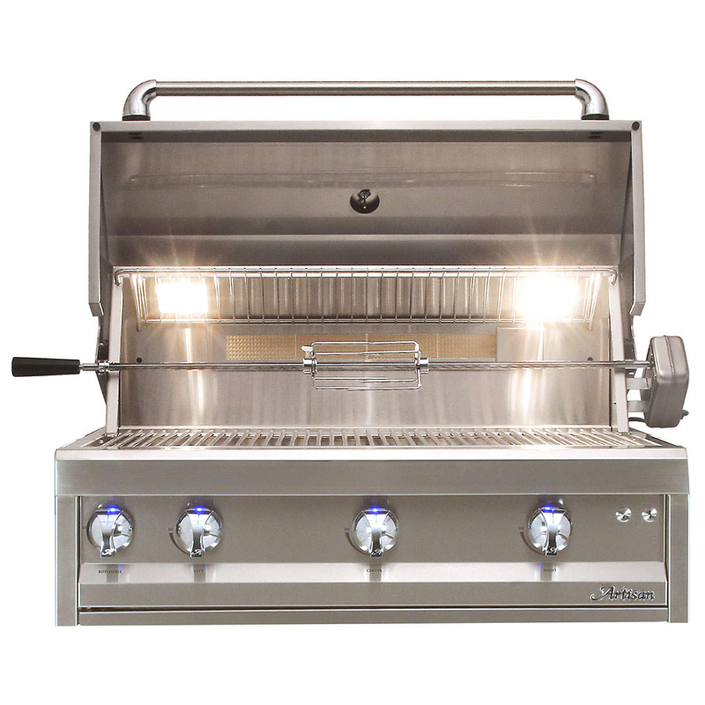 [ARTP36LP] ASADOR EMPOTRABLE A GAS LP DE 3 QUEMADORES CON ASADOR ROTATIVO Y LUZ