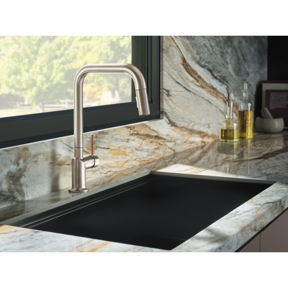 GRIFO DE COCINA BRIZO ODIN MONOMANDO ACERO INOXIDABLE CAÑO CUADRADO SIN MANIJA