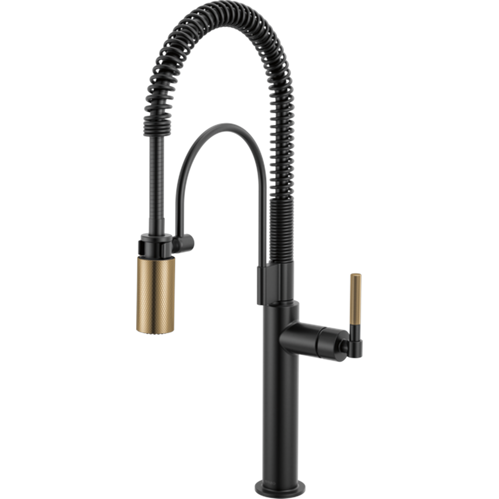 GRIFO COCINA SEMIPROFESIONAL LITZE® NEGRO MATE DORADO MANGO ESTRIADO
