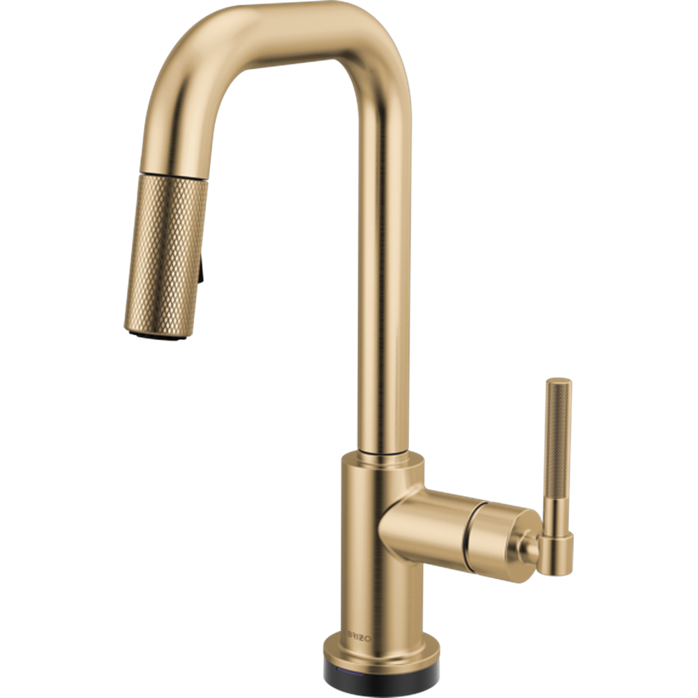 GRIFO DE COCINA BRIZO LITZE SMARTTOUCH DORADO CON PICO CUADRADO Y MANGO MOLETEADO