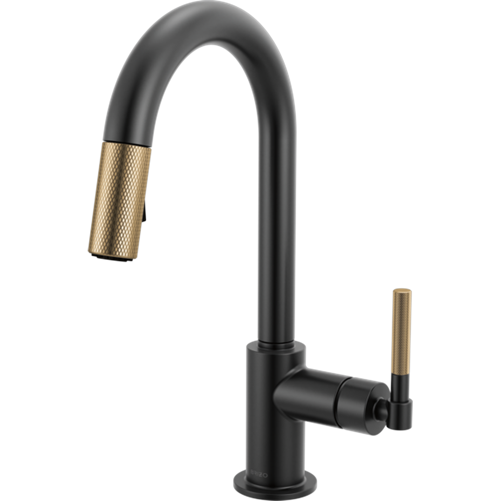 GRIFO DE COCINA BRIZO LITZE® MATE DORADO CON MANETA ESTRIADA Y CAÑO DE ARCO