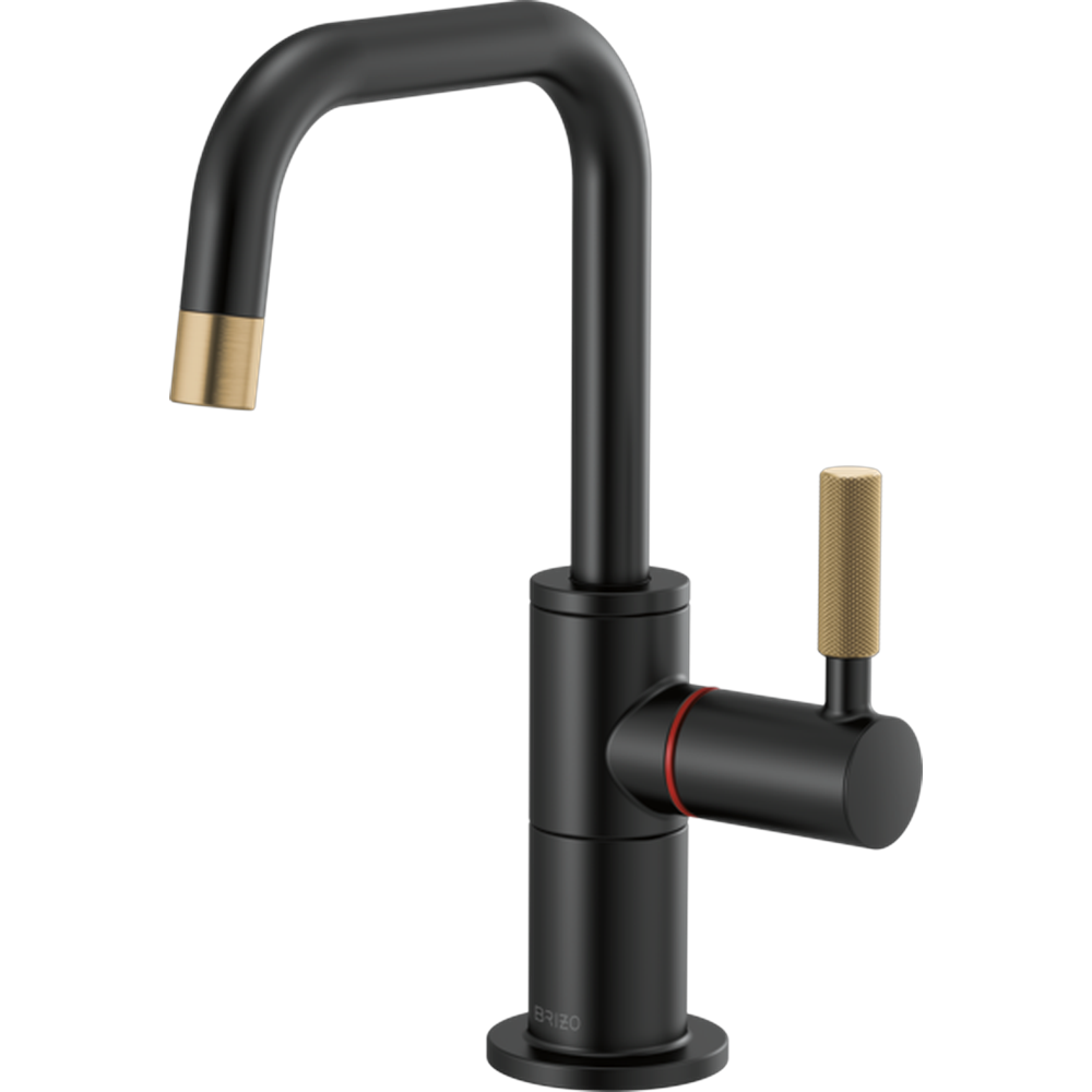 GRIFO DE COCINA BRIZO LITZE INSTANTÁNEO, BOQUILLA CUADRADA, MANETA ESTRIADA, NEGRO MATE Y DORADO LUXE