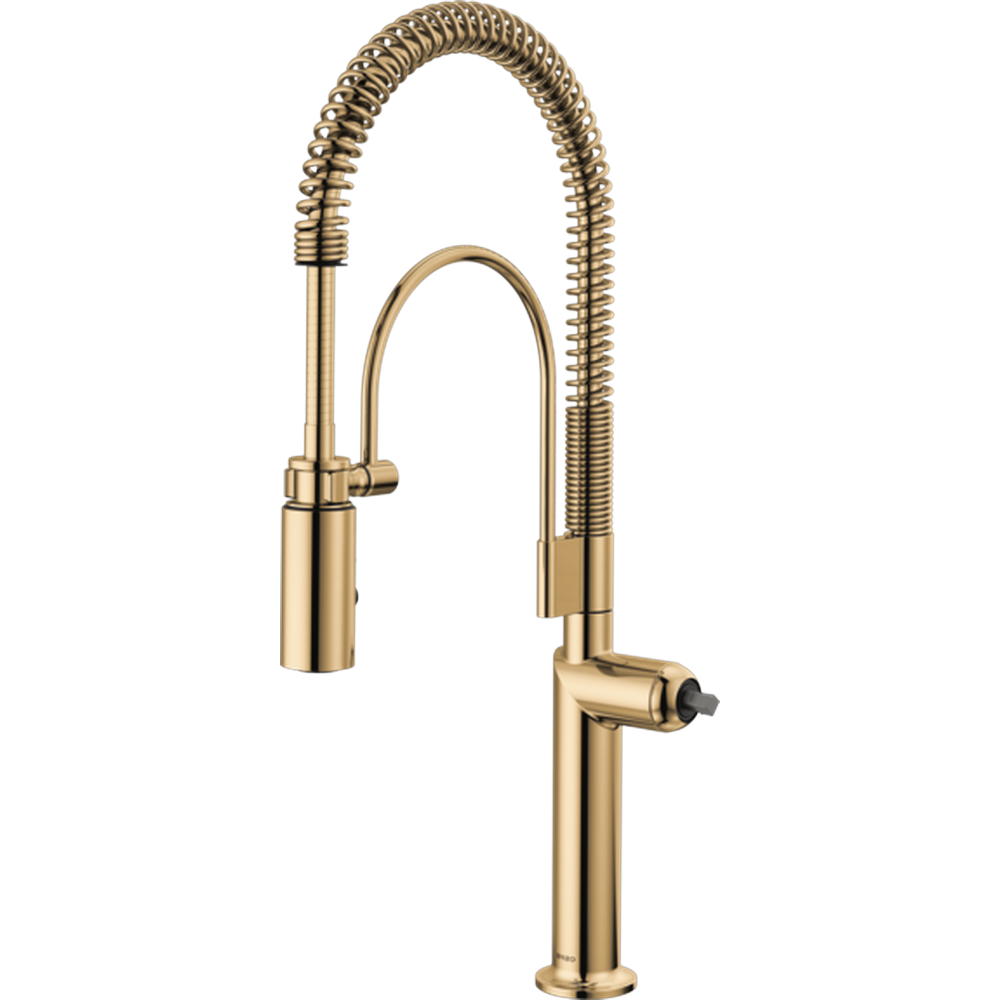 GRIFO DE COCINA SEMI-PROFESIONAL BRIZO ODIN ORO PULIDO CON ROCIADOR EXTENSIBLE