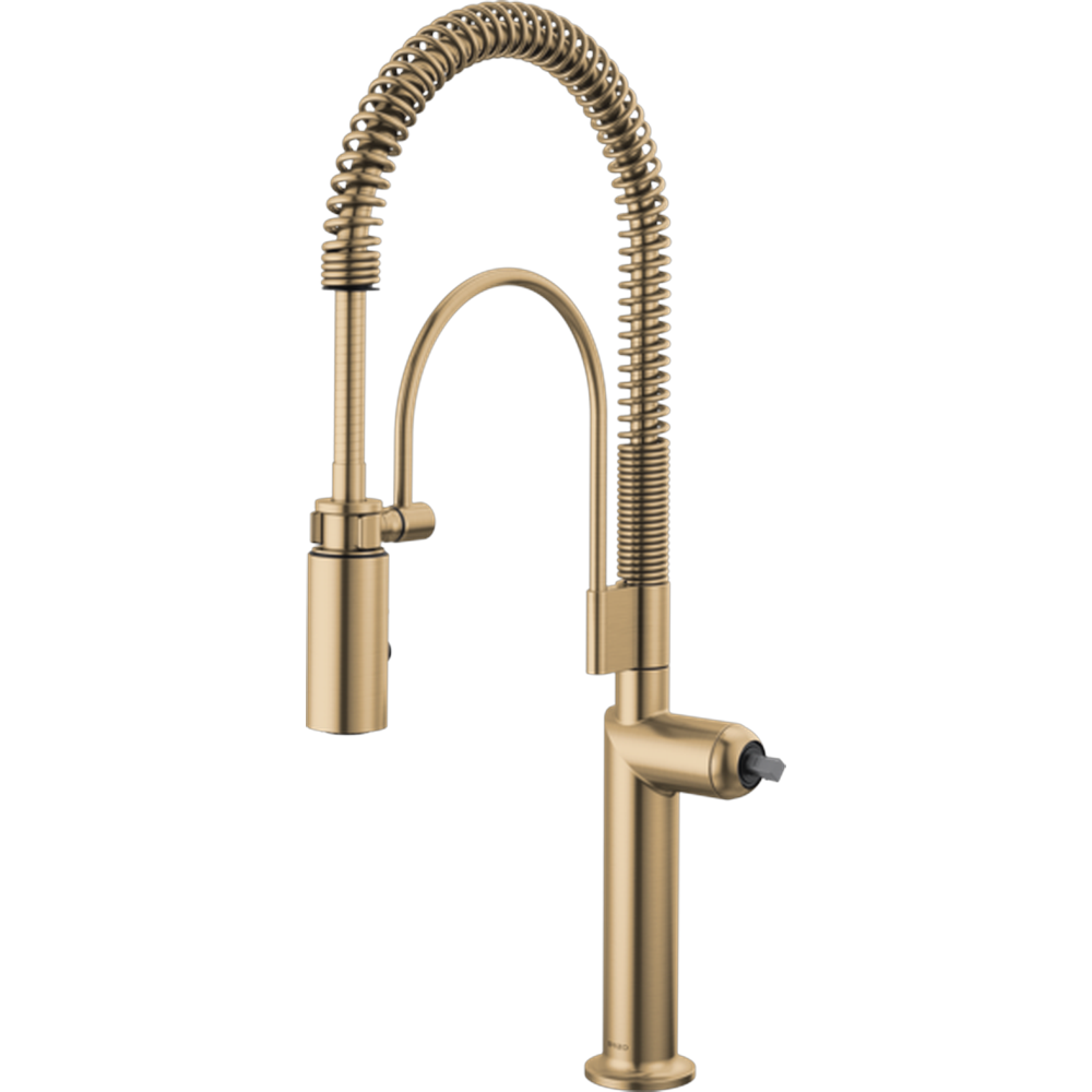 GRIFO DE COCINA PROFESIONAL DORADO BRIZO DE 1 MANIJA CON CAÑO EXTENSIBLE Y BRAZO ARTICULADO
