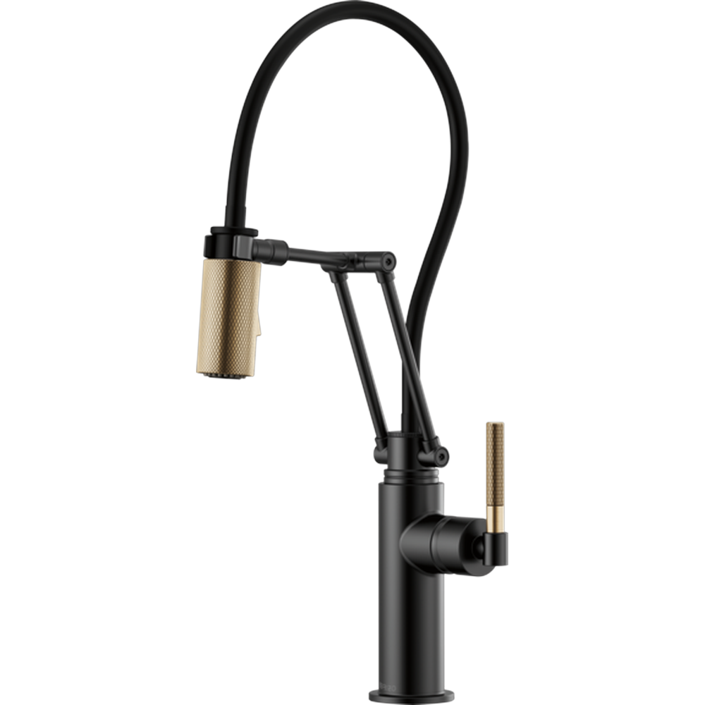 GRIFO ARTICULADO DE COCINA BRIZO LITZE NEGRO CON MANGO MOLETEADO
