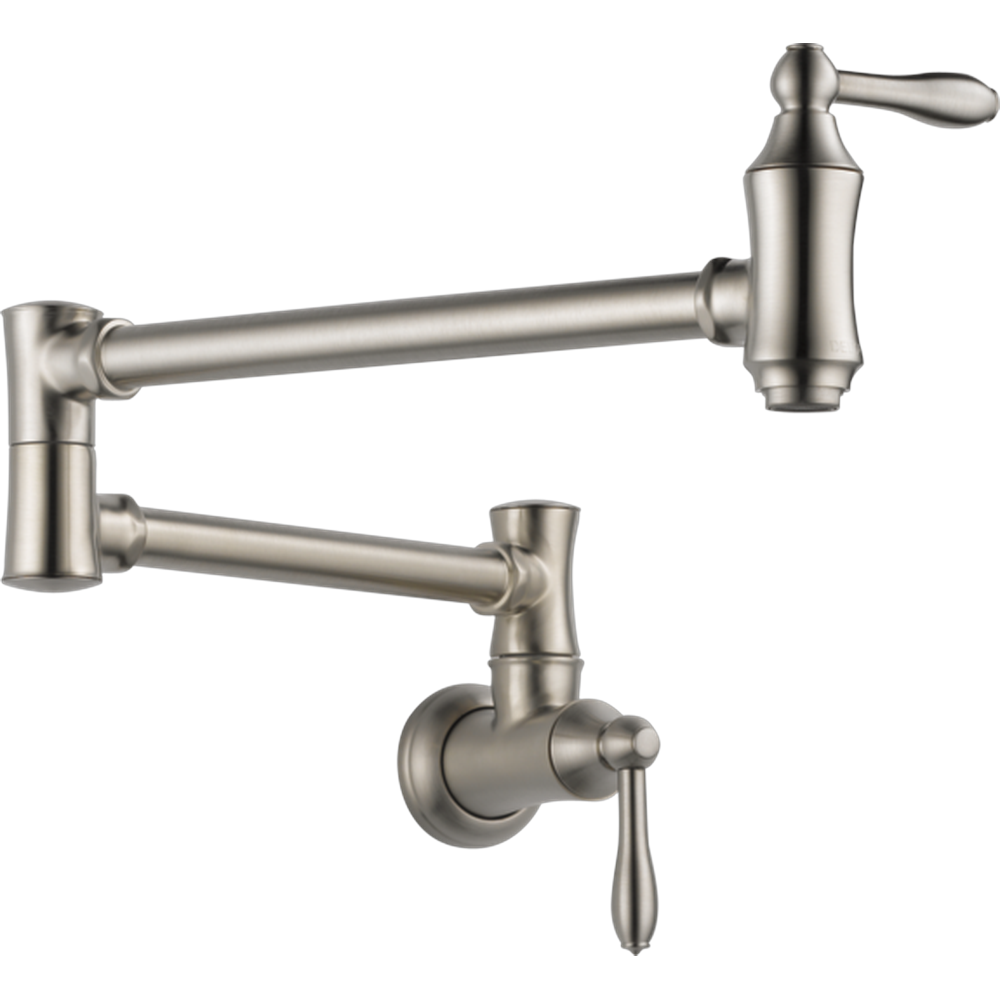 [1177LF-SS] GRIFO DE COCINA DELTA CON INSTALACIÓN DE PARED BRAZO ARTICULADO Y DOBLE MANIJA CROMADO