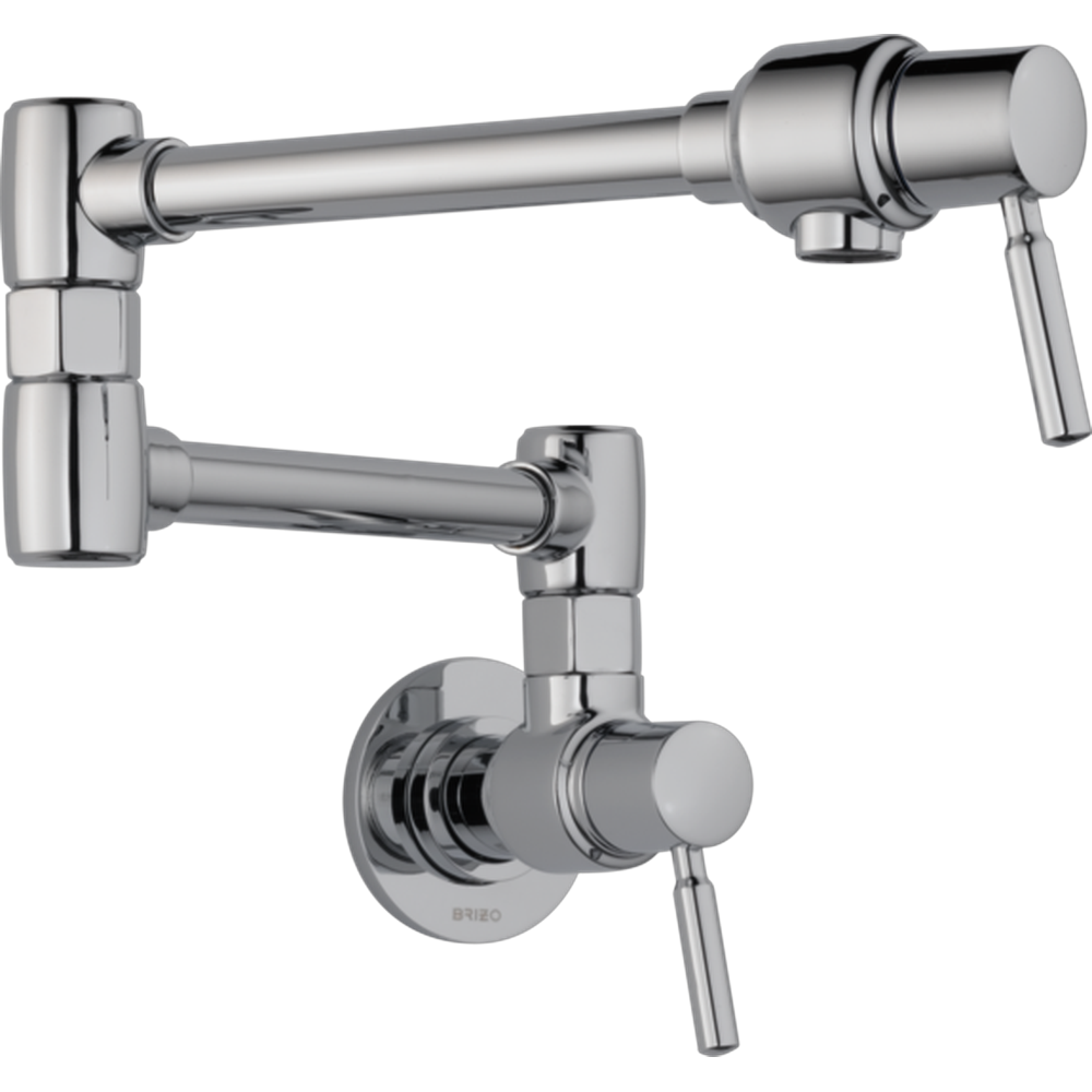 GRIFO DE COCINA BRIZO DE PARED EURO POT FILLER CROMO CON BRAZO ARTICULADO Y 2 MANIJAS