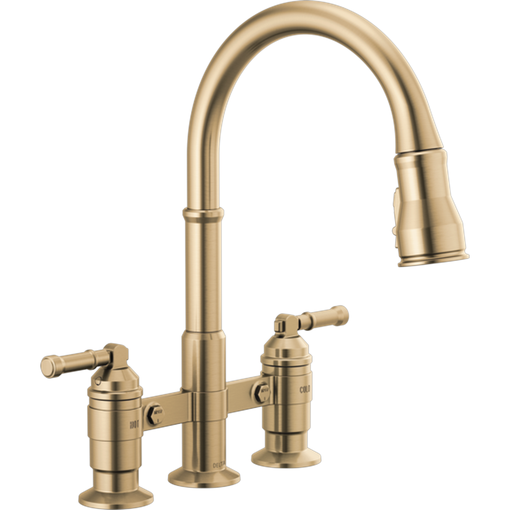 [2390L-CZ-DST] GRIFO COCINA DELTA BRODERICK DORADO 2 MANIJAS PULL-DOWN 3 ORIFICIOS
