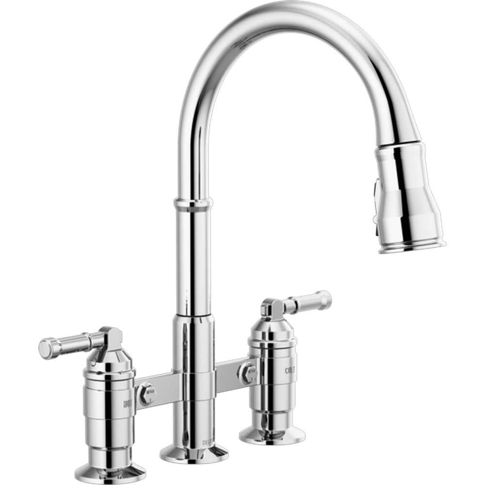[2390L-DST] GRIFO DE COCINA PUENTE DELTA BRODERICK CROMADO 2 MANIJAS PULL-DOWN
