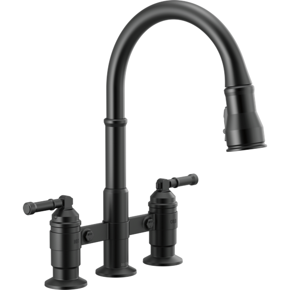[2390L-BL-DST] GRIFO DE COCINA PUENTE DELTA BRODERICK NEGRO MATE CON PULVERIZADOR