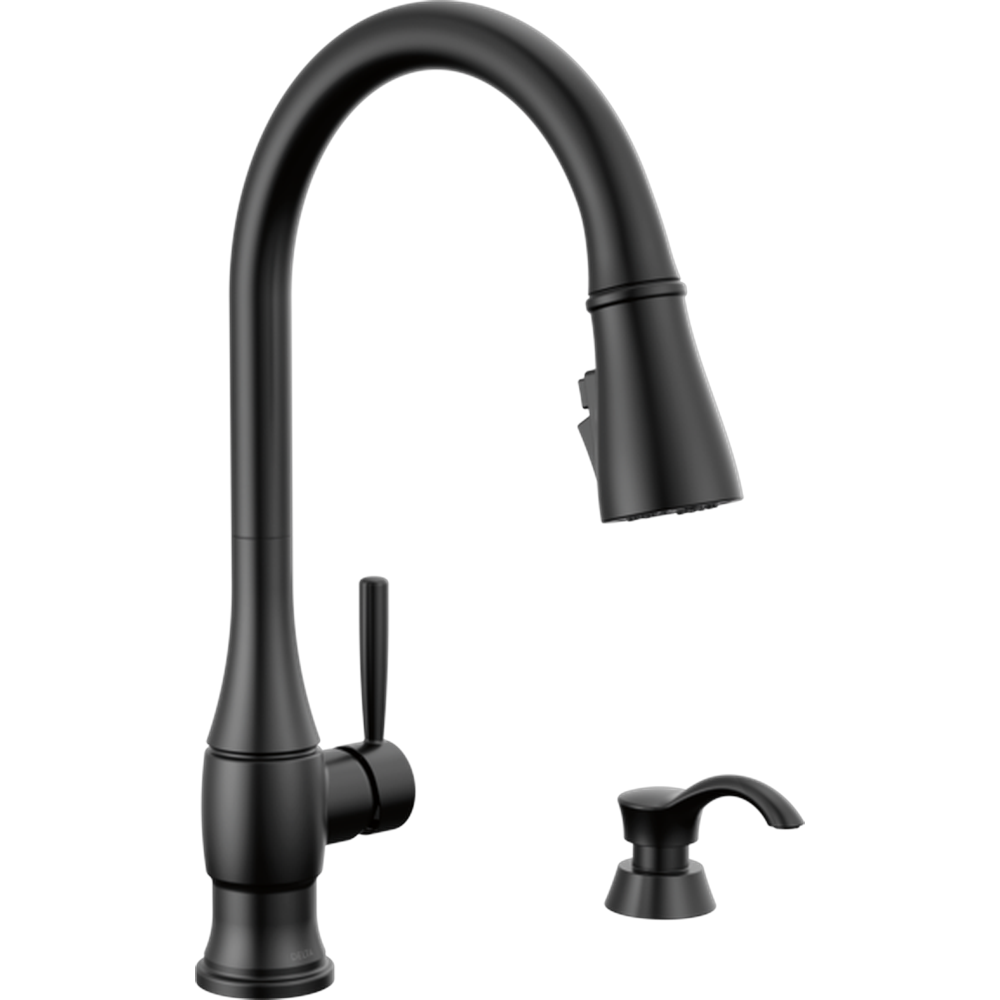 [19831Z-BLSD-DST] GRIFO DE COCINA MONOMANDO DELTA HAZELWOOD NEGRO MATE CON DISPENSADOR Y SHIELDSPRAY