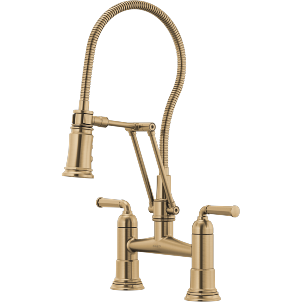 GRIFO DE PUENTE ARTICULADO BRIZO ROOK DORADO CON EXTENSIBLE