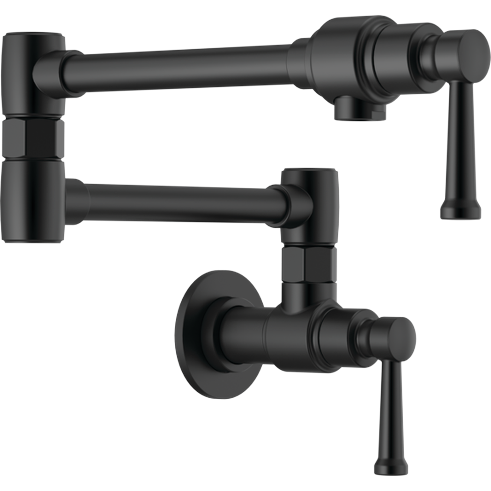 BRIZO ARTESSO GRIFO DE COCINA NEGRO PARA LLENAR OLLAS DE PARED CON BRAZO ARTICULADO Y DOS MANIJAS