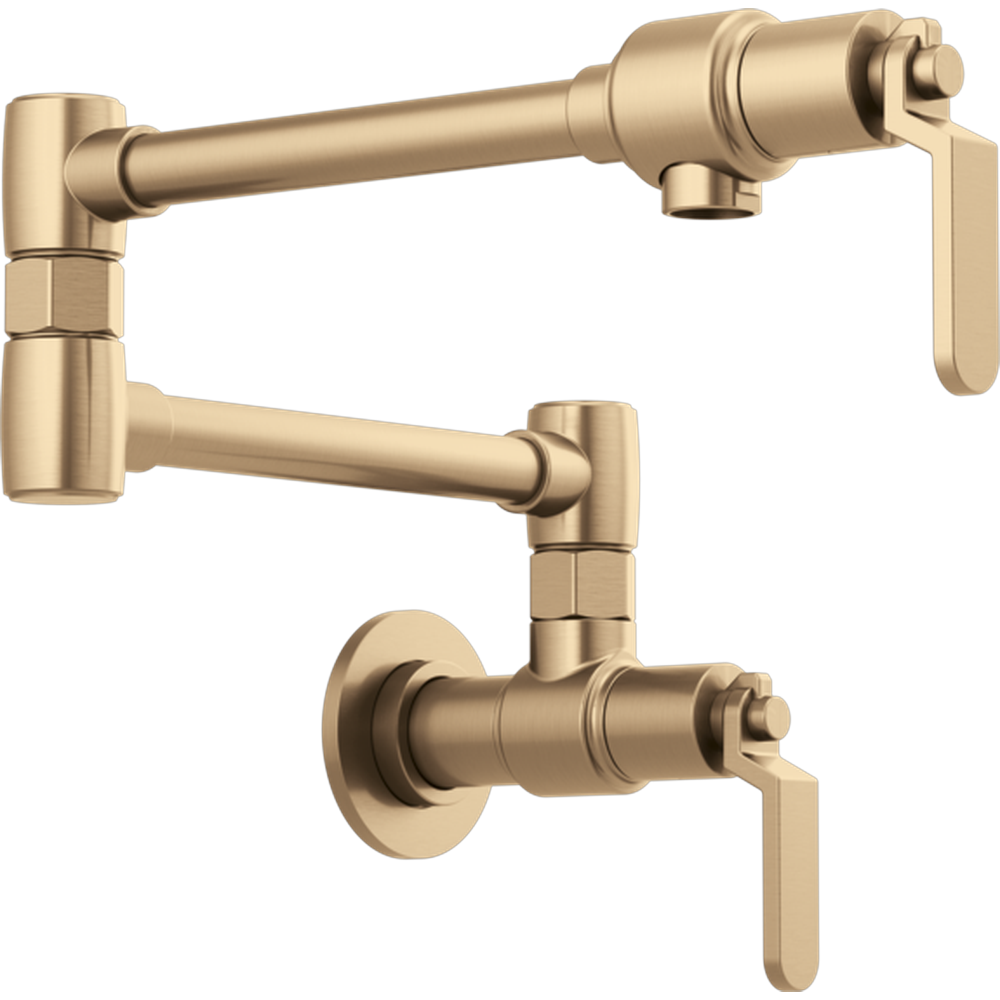 GRIFO DE COCINA BRIZO LITZE PARA OLLAS DE PARED CON ESTILO INDUSTRIAL DORADO