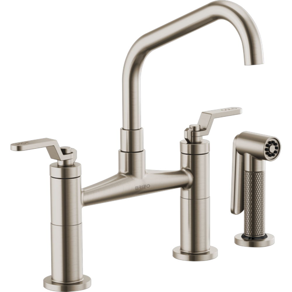 GRIFO DE COCINA BRIZO LITZE PUENTE CROMO MANIJA INDUSTRIAL ANGULADA CON ROCIADOR