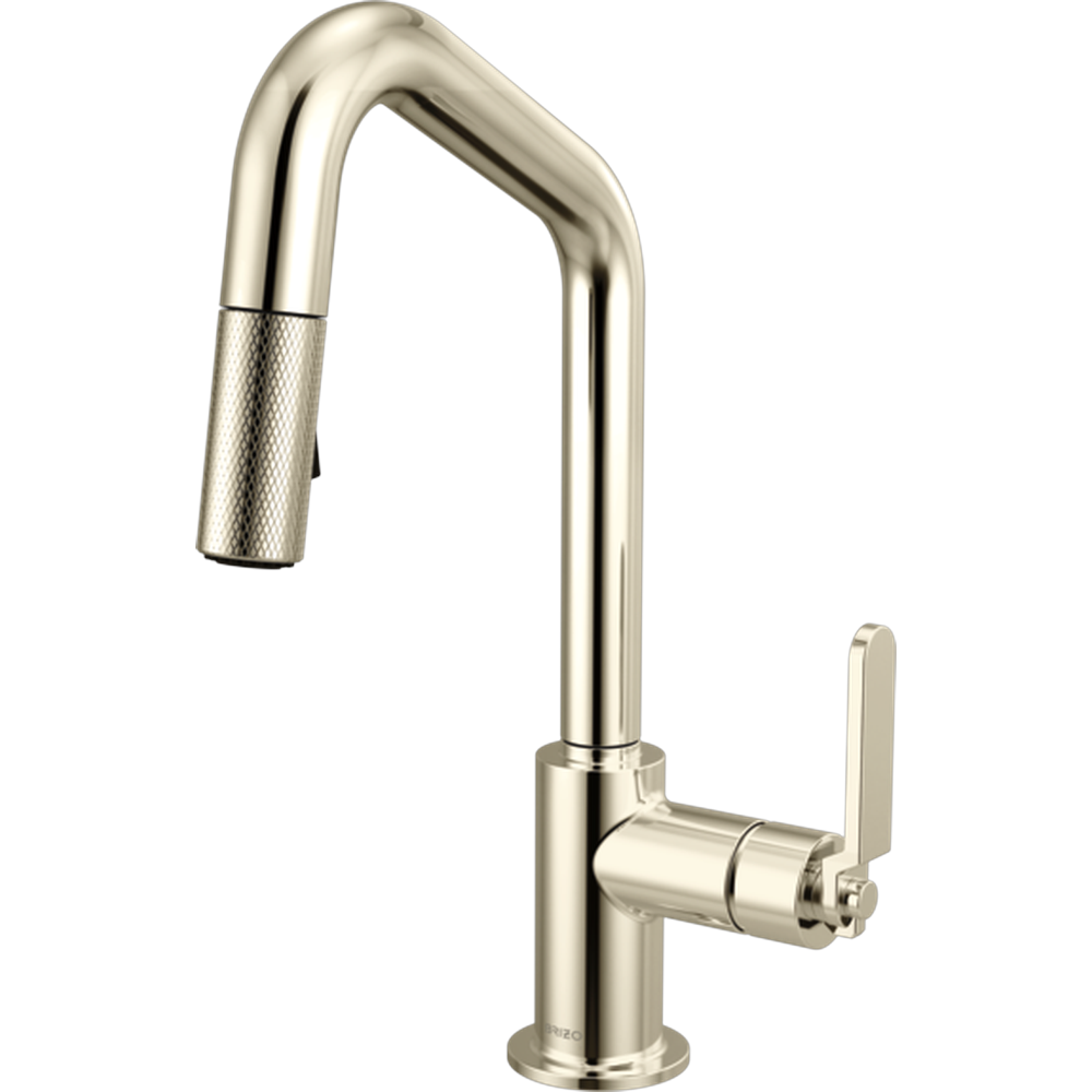 GRIFO DE COCINA BRIZO LITZE MONOMANDO CON PICO ANGULAR Y MANIJA INDUSTRIAL NÍQUEL PULIDO