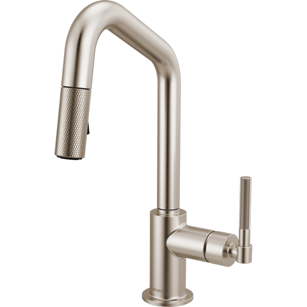[63963LF-SS] GRIFO DE COCINA BRIZO LITZE® MONOMANDO CON CAÑO ANGULAR Y MANETA MOLETEADA ACABADO CEPILLADO