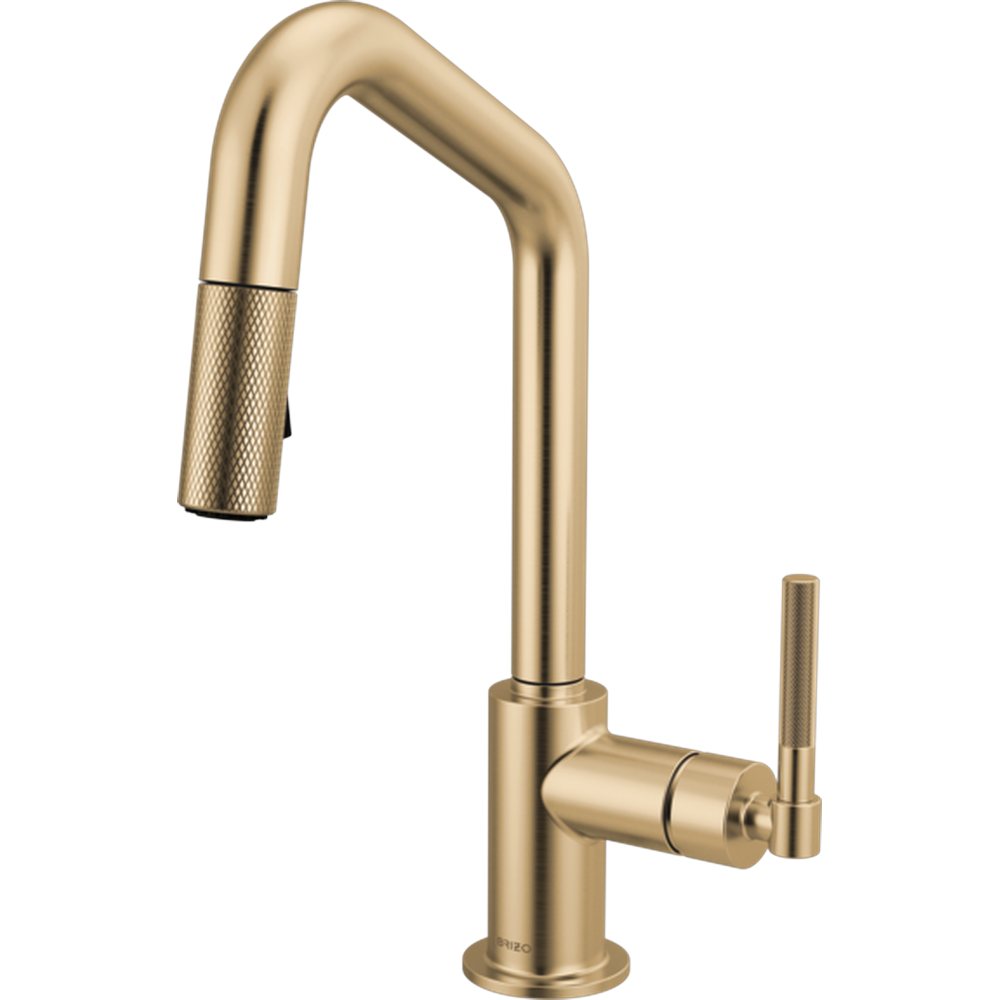 [63963LF-GL] GRIFO DE COCINA BRIZO LITZE DORADO DE PREPARACIÓN CON BOQUILLA ANGULAR Y MANIJA ESTRIADA