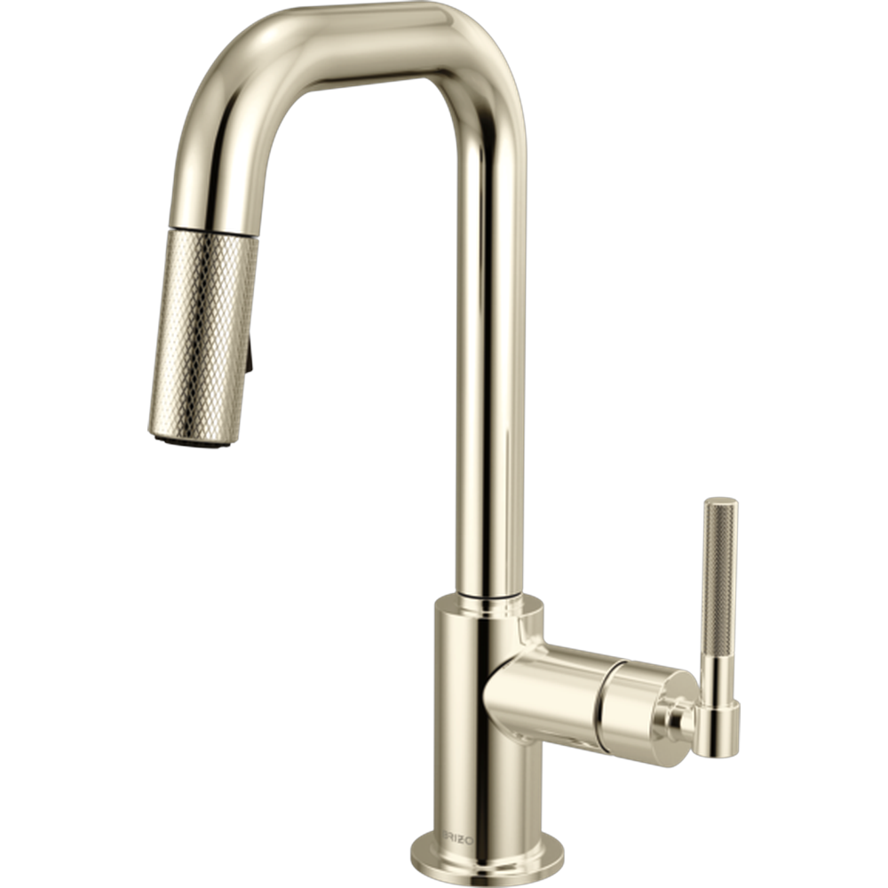 GRIFO DE COCINA BRIZO LITZE® MONOMANDO NÍQUEL PULIDO CON CAÑO CUADRADO Y MANETA ESTRIADA