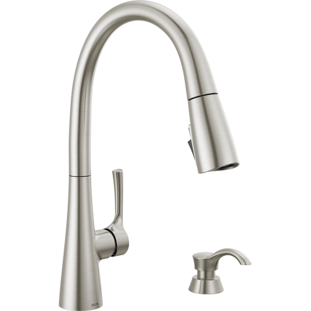 GRIFO DE COCINA MONOMANDO DELTA AUBURN CON ROCIADOR EXTRAÍBLE Y DISPENSADOR