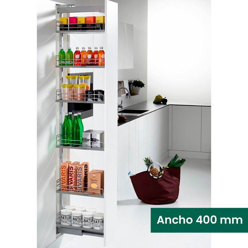 KIT 12 - EXTRAÍBLE PARA COCINA DISPENSA CON 6 ENTREPAÑOS GRAY PARA MUEBLE DE 400 MM DE ANCHO