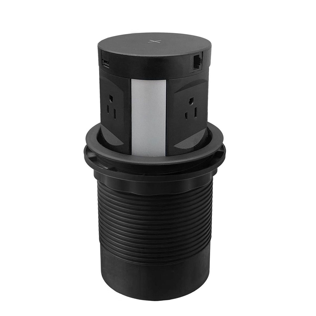 [mag:15694] MULTICONTACTO TA 120, 4 SOCKETS, 2 PUERTOS USB A, CARGADOR POR INALÁMBRICO, COLOR NEGRO.