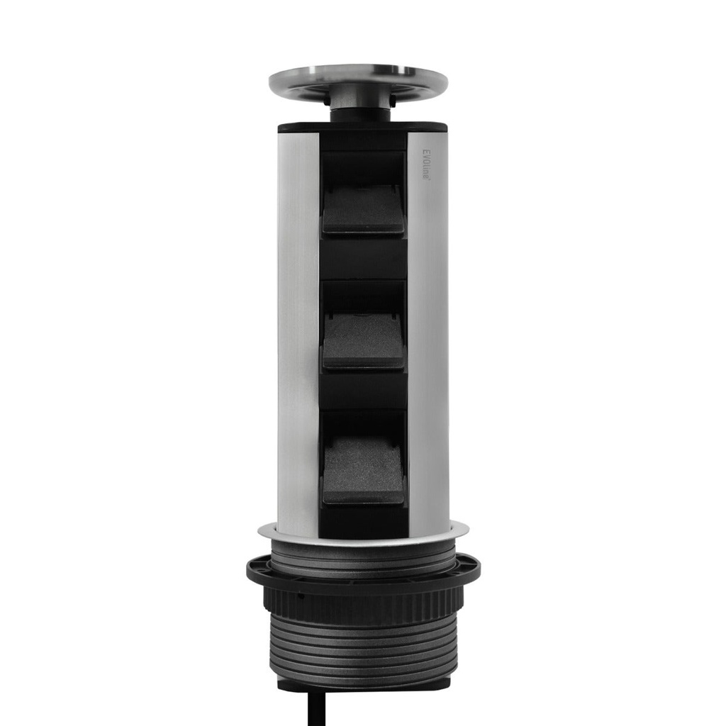 MULTICONTACTO DE TORRE EVOLINE PORT, 3 SOCKETS, ACABADO INOX MATE