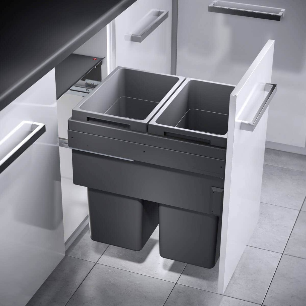 [mag:20792] BOTE BASURERO EXTRAÍBLE EURO CARGO-ST PARA GABINETE DE 450 MM, CAP TOTAL 76 L/ 2 BOTES DE 38 L