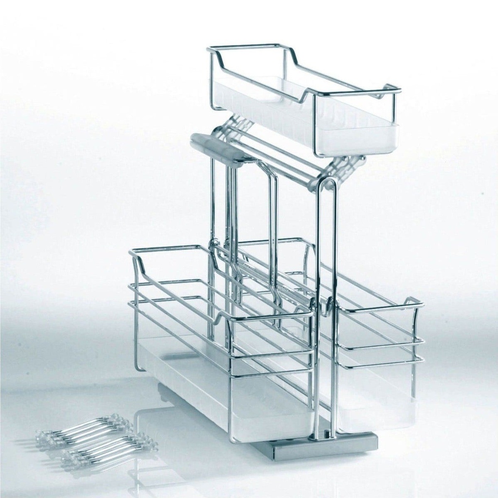 [mag:1177] EXTRAÍBLE PORTERO DOBLE PARA GABINETE INFERIOR DE FREGADERO, PARA ORGANIZACIÓN DE PRODUCTOS DE LIMPIEZA, CIERRE SUAVE, ACABADO CROMO