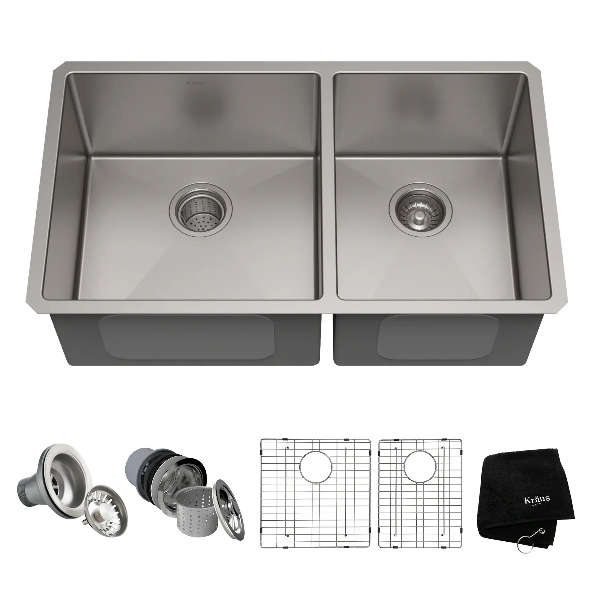 [KHU103-33] TARJA DE COCINA KRAUS STANDART PRO 33 PULGADAS ACERO INOXIDABLE DOBLE TAZÓN BAJO ENCIMERA