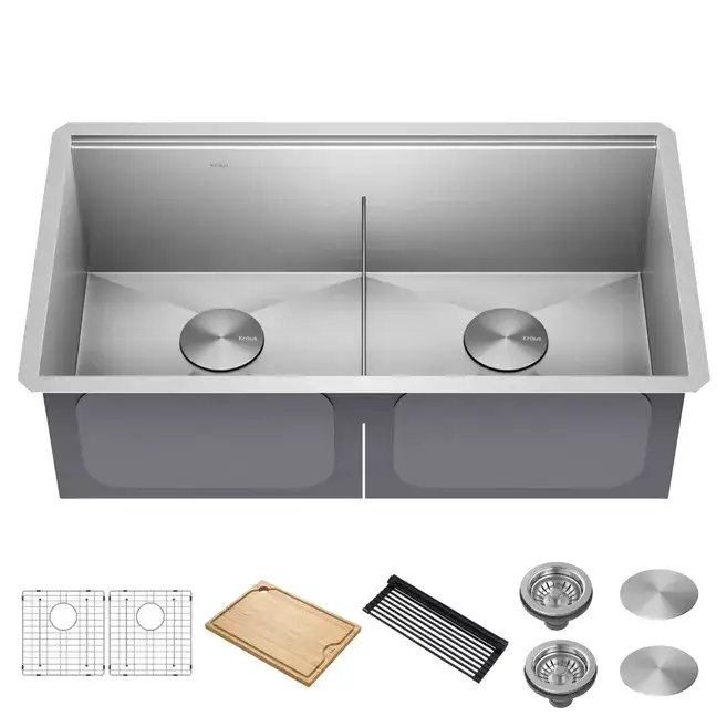 [KWU112-33] TARJA SUBMONTAR COCINA KRAUS KORE 33 PULGADAS ACERO INOXIDABLE DOBLE TAZÓN CON ACCESORIOS